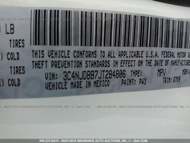 3C4NJDBB7JT284806 - 2018 JEEP COMPASS LATITUDE Weiß Foto 9