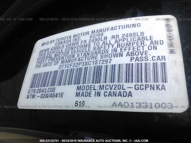 2T1CF22P3XC187297 - 1999 TOYOTA CAMRY SOLARA SE/SLE 黑色 照片 9