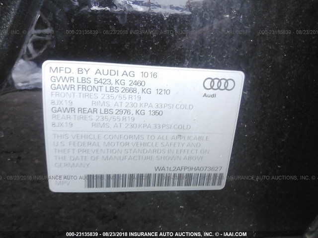 WA1L2AFP9HA073627 - 2017 AUDI Q5 PREMIUM PLUS BLACK photo 9