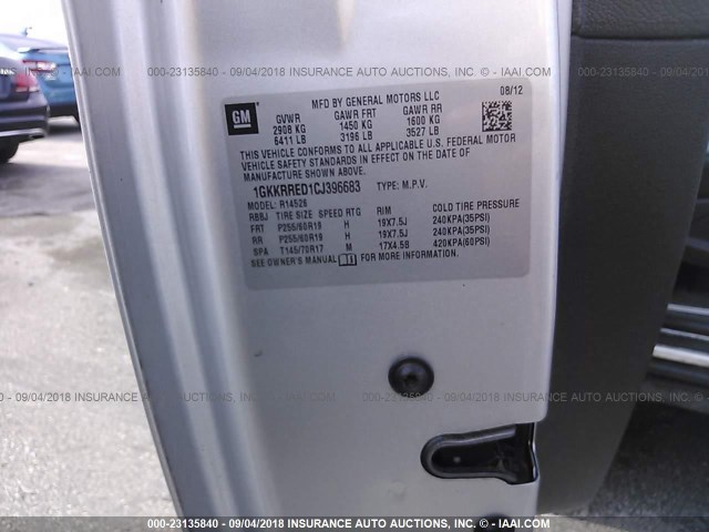 1GKKRRED1CJ396683 - 2012 GMC ACADIA SLT-1 Argent photo 9