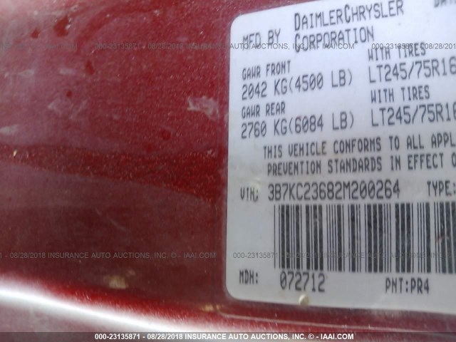 3B7KC23682M200264 - 2002 DODGE RAM 2500 RED photo 9