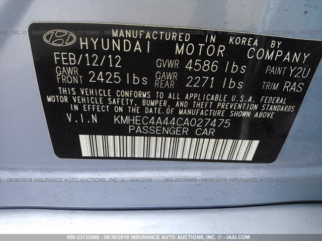 KMHEC4A44CA027475 - 2012 HYUNDAI SONATA HYBRID Light Blue photo 9