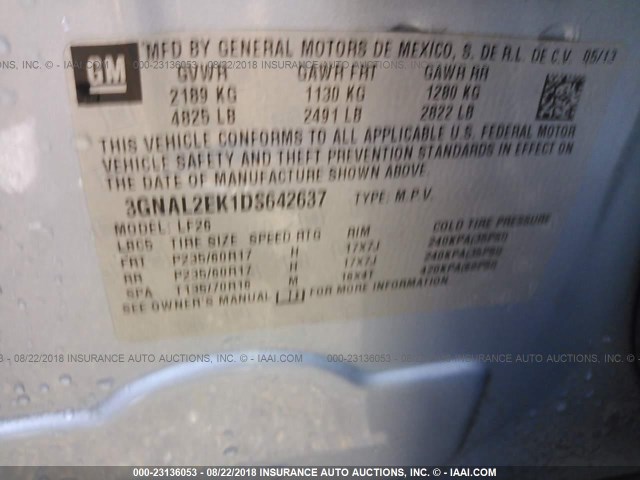 3GNAL2EK1DS642637 - 2013 CHEVROLET CAPTIVA LS 蓝色 照片 9