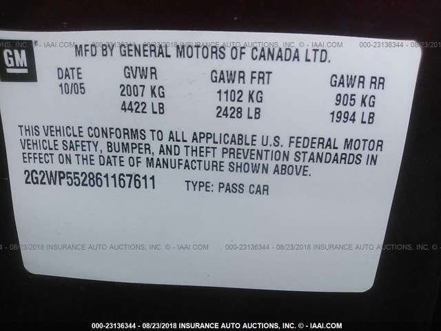 2G2WP552861167611 - 2006 PONTIAC GRAND PRIX RED photo 9