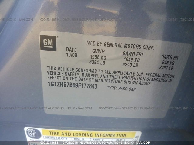 1G1ZH57B69F177840 - 2009 CHEVROLET MALIBU 1LT ნაცრისფერი ფოტო 9