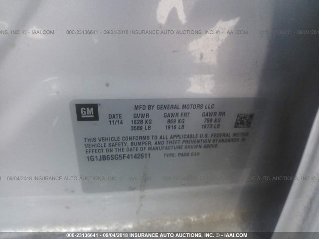 1G1JB6SG5F4142611 - 2015 CHEVROLET SONIC LS SILVER photo 9