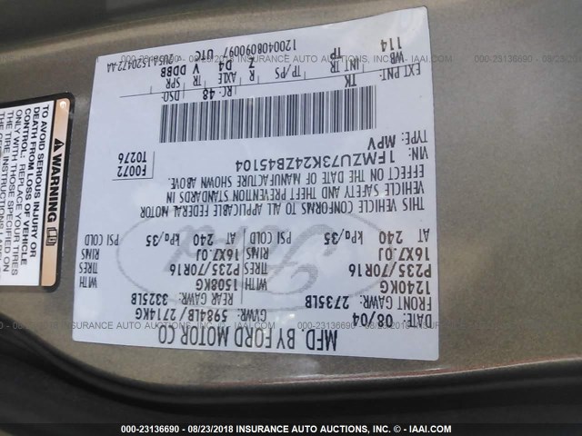 1FMZU73K24ZB45104 - 2004 FORD EXPLORER XLT/XLT SPORT/NBX 棕色 照片 9