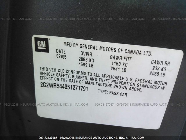 2G2WR544351271791 - 2005 PONTIAC GRAND PRIX GTP Yaşıl foto 9