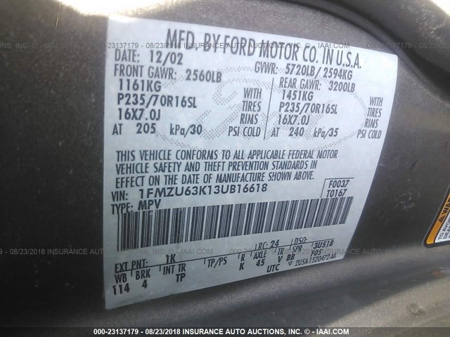 1FMZU63K13UB16618 - 2003 FORD EXPLORER XLT/XLT SPORT/NBX 棕色 照片 9