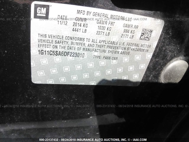 1G11C5SA6DF223010 - 2013 CHEVROLET MALIBU 1LT BLACK photo 9