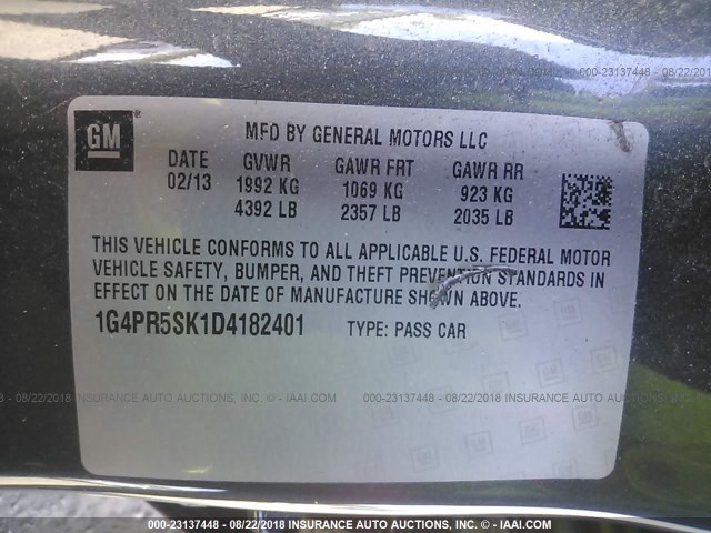 1G4PR5SK1D4182401 - 2013 BUICK VERANO CONVENIENCE GRAY photo 9