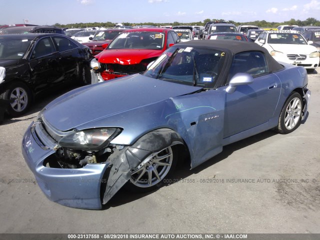 JHMAP21404T001942 - 2004 HONDA S2000 BLUE photo 2