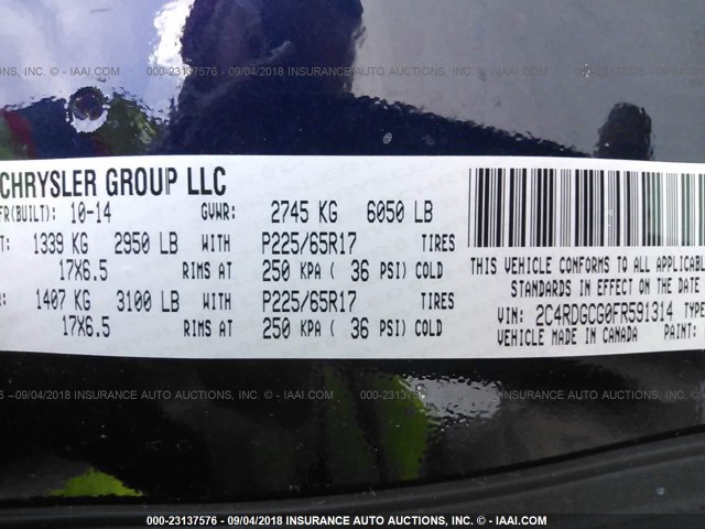 2C4RDGCG0FR591314 - 2015 DODGE GRAND CARAVAN  BLUE photo 9