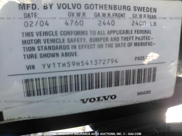YV1TH59H541372794 - 2004 VOLVO S80 2.5T Dark Blue photo 9