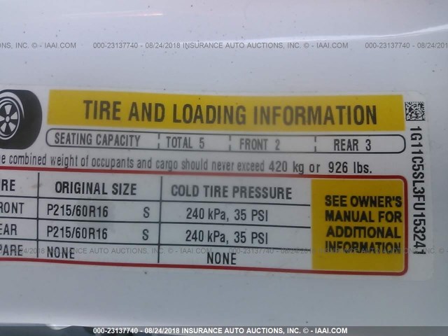 1G11C5SL3FU153241 - 2015 CHEVROLET MALIBU 1LT WHITE photo 9