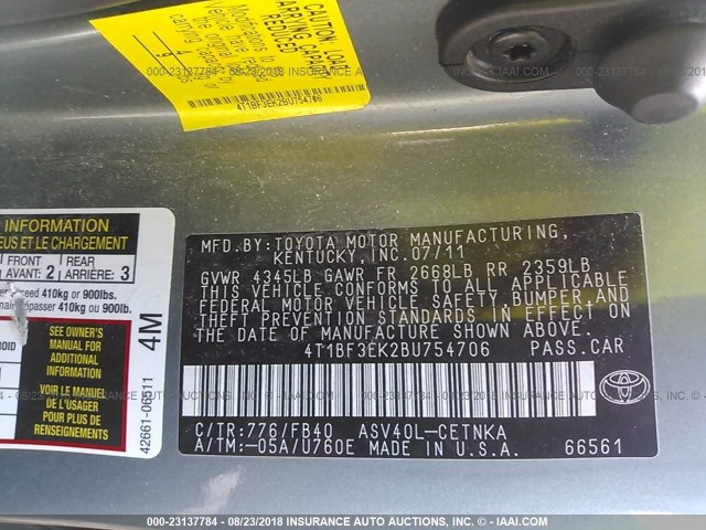 4T1BF3EK2BU754706 - 2011 TOYOTA CAMRY SE/LE/XLE 青色 照片 9