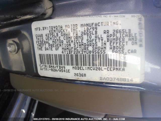 4T1BF22K3YU095655 - 2000 TOYOTA CAMRY LE/XLE BLUE photo 8