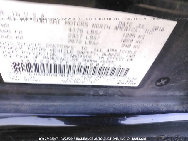 4A32B2FF2BE006136 - 2011 MITSUBISHI GALANT FE BLACK photo 9