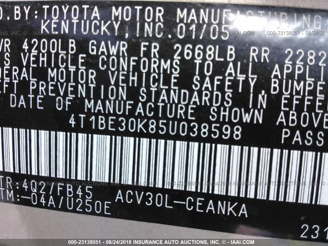 4T1BE30K85U038598 - 2005 TOYOTA CAMRY LE/XLE/SE 棕色 照片 9