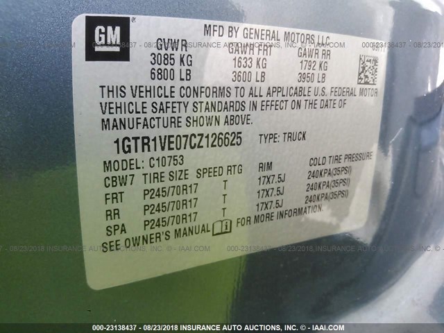 1GTR1VE07CZ126625 - 2012 GMC SIERRA C1500 SLE BLUE photo 9