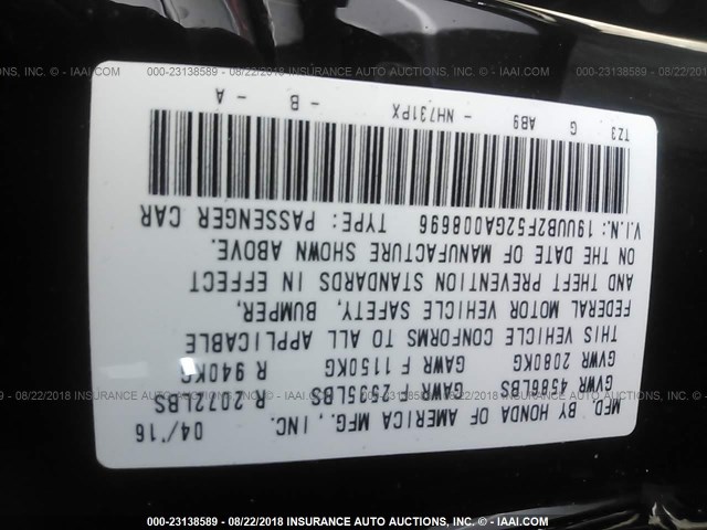 19UUB2F52GA008696 - 2016 ACURA TLX TECH BLACK photo 9