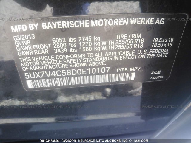 5UXZV4C58D0E10107 - 2013 BMW X5 XDRIVE35I BLACK photo 9