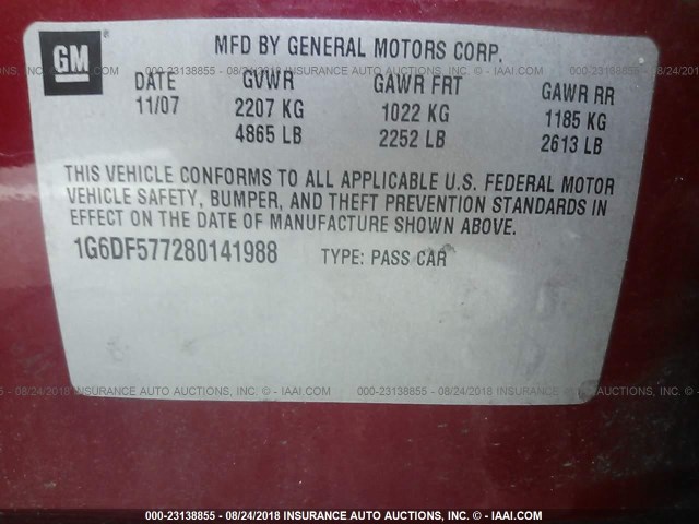 1G6DF577280141988 - 2008 CADILLAC CTS RED photo 9