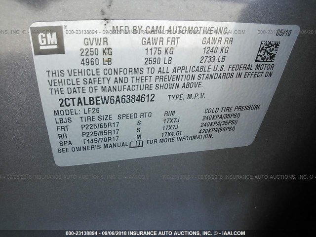 2CTALBEW6A6384612 - 2010 GMC TERRAIN SLE GRAY photo 9