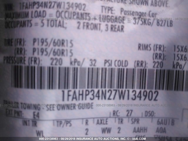 1FAHP34N27W134902 - 2007 FORD FOCUS ZX4/S/SE/SES 红色 照片 9