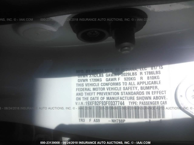 19XFB2F93FE037744 - 2015 HONDA CIVIC EXL 白色 照片 9