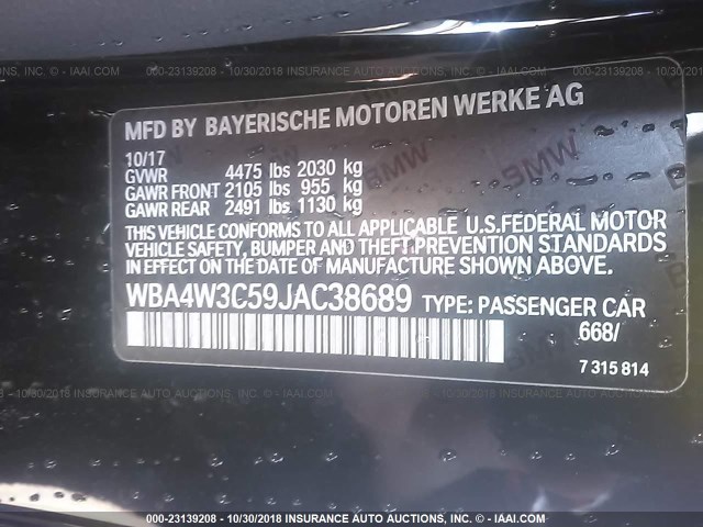 WBA4W3C59JAC38689 - 2018 BMW 430I BLACK photo 9