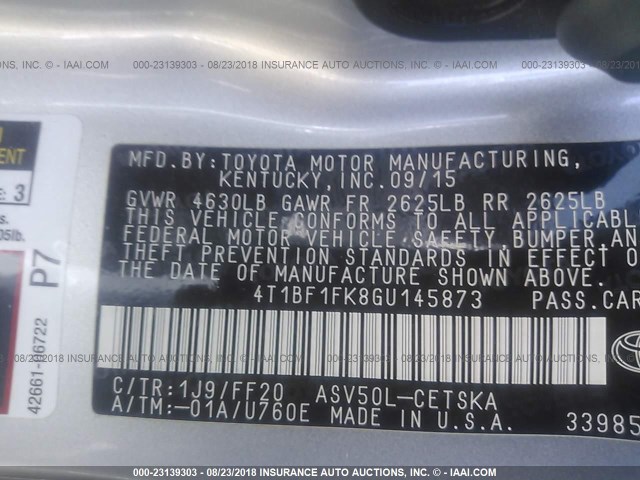 4T1BF1FK8GU145873 - 2016 TOYOTA CAMRY LE/XLE/SE/XSE 灰色 照片 9