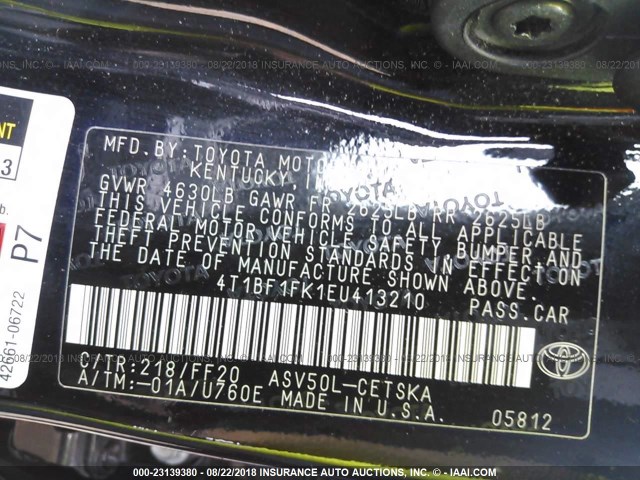 4T1BF1FK1EU413210 - 2014 TOYOTA CAMRY L/SE/LE/XLE Qara foto 9