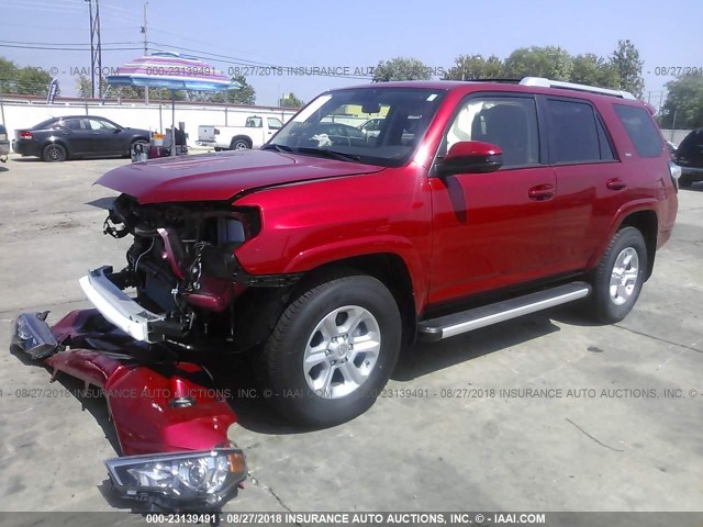 JTEBU5JR0J5574783 - 2018 TOYOTA 4RUNNER SR5 PREM/LTDL/TRAIL/TRD RED photo 2