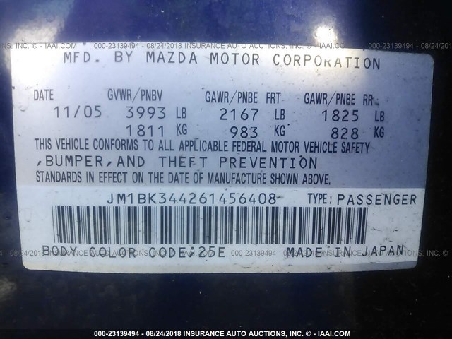 JM1BK344261456408 - 2006 MAZDA 3 HATCHBACK Dark Blue photo 9