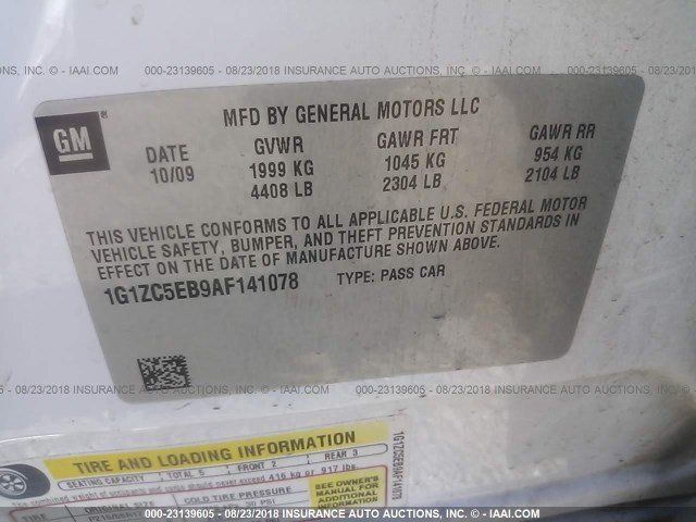 1G1ZC5EB9AF141078 - 2010 CHEVROLET MALIBU 1LT WHITE photo 9