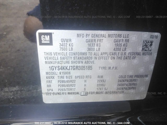 1GYS4KKJ7GR305185 - 2016 CADILLAC ESCALADE ESV PLATINUM Qara foto 9