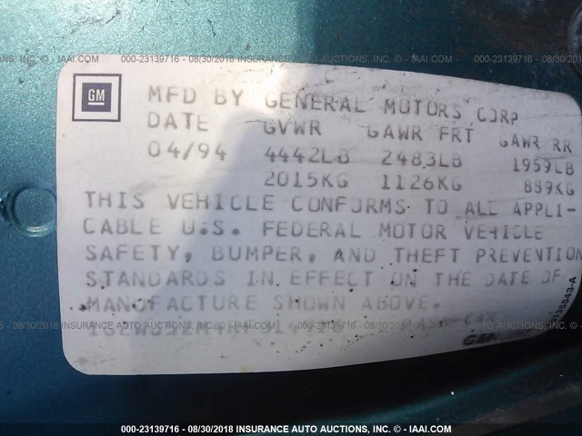 1G2WJ52M4RF314916 - 1994 PONTIAC GRAND PRIX SE 青绿色 照片 9