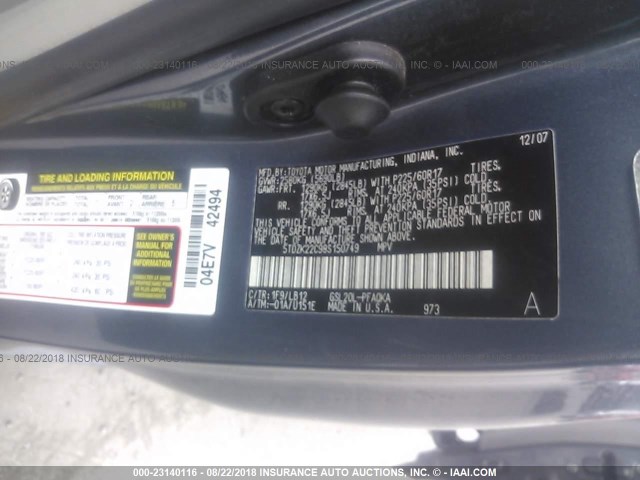 5TDZK22C98S150749 - 2008 TOYOTA SIENNA XLE/XLE LIMITED BLUE photo 9