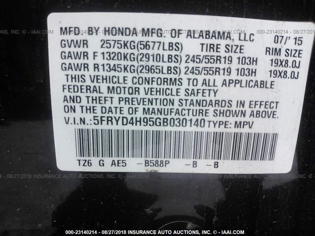 5FRYD4H95GB030140 - 2016 ACURA MDX ADVANCE BLUE photo 9