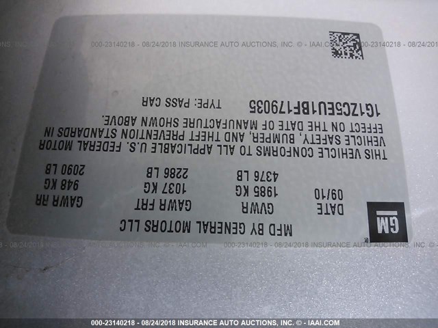 1G1ZC5EU1BF179035 - 2011 CHEVROLET MALIBU 1LT SILVER photo 9