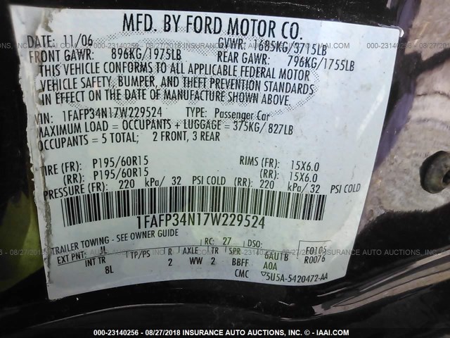 1FAFP34N17W229524 - 2007 FORD FOCUS ZX4/S/SE/SES RED photo 9