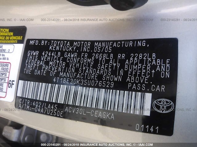 4T1BE30K35U076529 - 2005 TOYOTA CAMRY LE/XLE/SE 棕色 照片 9
