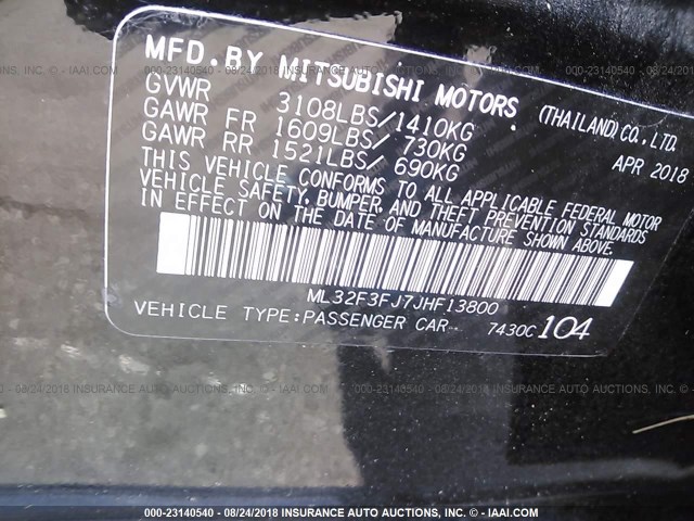 ML32F3FJ7JHF13800 - 2018 MITSUBISHI MIRAGE G4 ES Qara foto 9