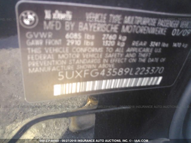 5UXFG43589L223370 - 2009 BMW X6 XDRIVE35I Qara foto 9