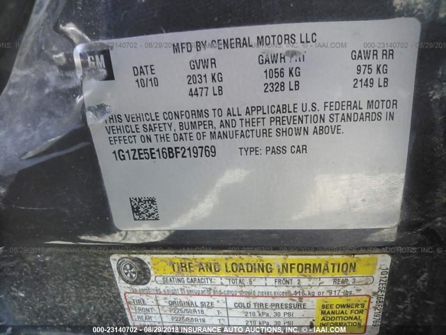 1G1ZE5E16BF219769 - 2011 CHEVROLET MALIBU LTZ 灰色 照片 9