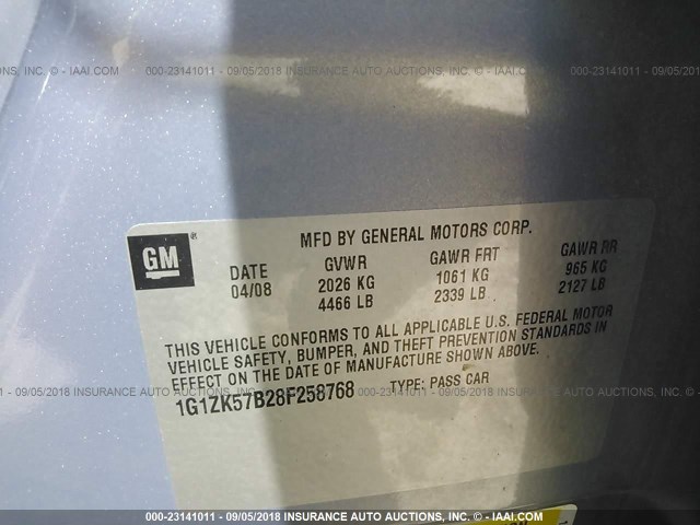 1G1ZK57B28F258768 - 2008 CHEVROLET MALIBU LTZ 蓝色 照片 9