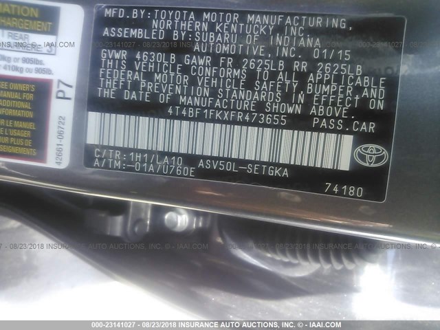 4T4BF1FKXFR473655 - 2015 TOYOTA CAMRY LE/XLE/SE/XSE 灰色 照片 9