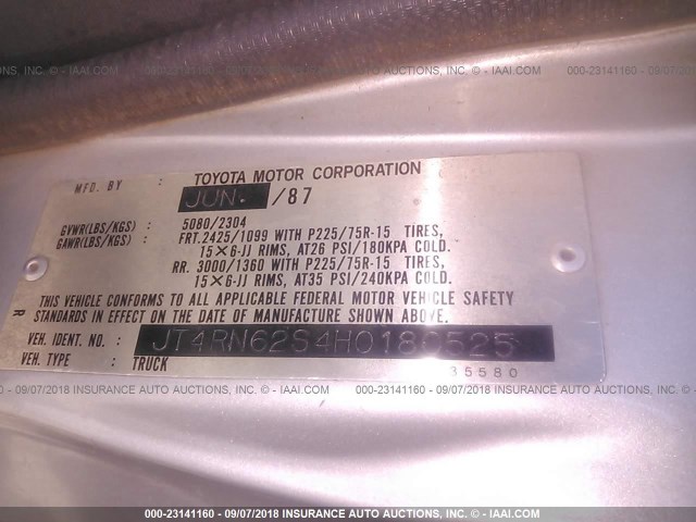 JT4RN62S4H0180525 - 1987 TOYOTA 4RUNNER RN60 SILVER photo 9