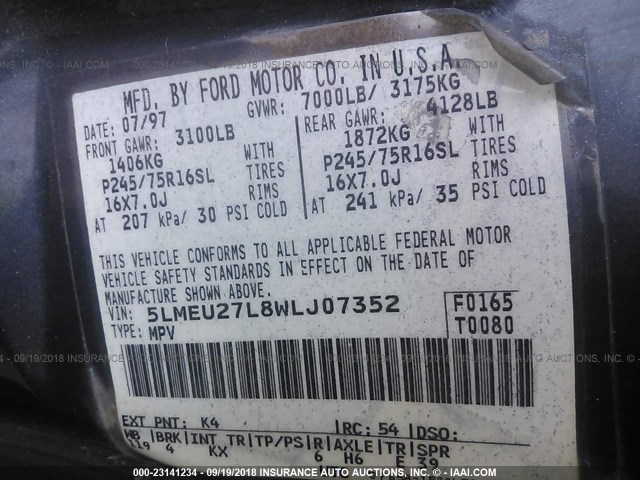 5LMEU27L8WLJ07352 - 1998 LINCOLN NAVIGATOR Көк фото 9